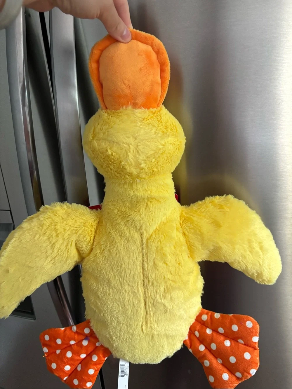 Kong Yellow Plush Duck with Orange Polka Dot Tail dog toy NEW WITH TAGS